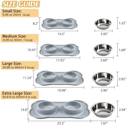 Hubulk Pet Dog Bowls 2 Stainless Steel Dog Bowl with No Spill Non-Skid Silicone Mat + Pet Food Scoop Water and Food Feeder Bowls for Feeding Small Medium Large Dogs Cats Puppies (Medium, Gray)
