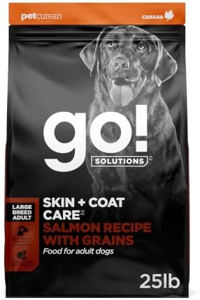 Go! Solutions Skin + Coat Care Salmon Large Breed Dry Dog Food with Grains, Chicken-Free, Healthy Kibble, Glucosamine & Chondroitin for Healthy Hips & Joints, for Adults & Seniors, 25 lb Bag