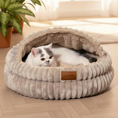 CHEERPALS Cat Cave Bed for Indoor Cats Covered Hooded Pet Bed with Cushion