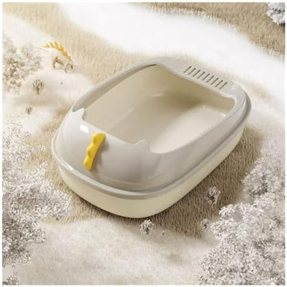 Litter Box, Durable Open Cat Litter Box with Scoop,Anti Splash Pet Tray Cat Litter Box(Gray)