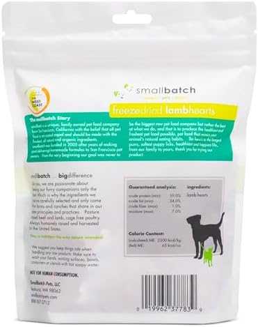 smallbatch Premium Freeze Dried Lamb Heart Treats for Dogs & Cats, 3.5oz