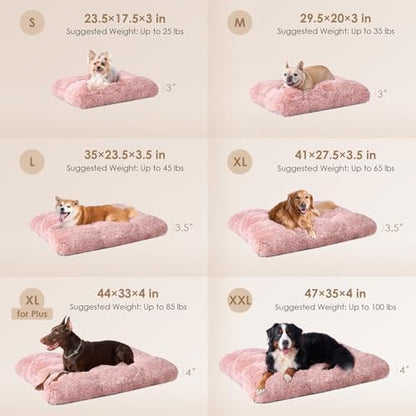EHEYCIGA Fluffy Dog Crate Bed, Plush Extra Large Plus Dog Pillow, Pink