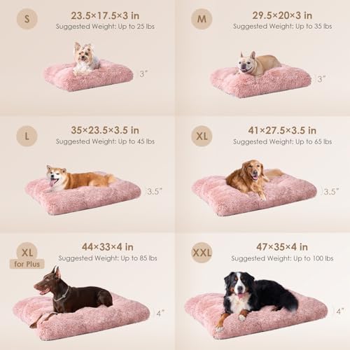 EHEYCIGA Fluffy Dog Crate Bed for Large Dogs, Plush Faux Fur Pad, Pink