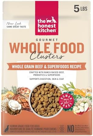 The Honest Kitchen Whole Grain Beef, Oat & Superfoods Whole Food Clusters, Vet Crafted Human Grade Dry Dog Food, Healthy Nutrition for Skin, Coat, Digestion & Healthy Weight, 5 lb Bag