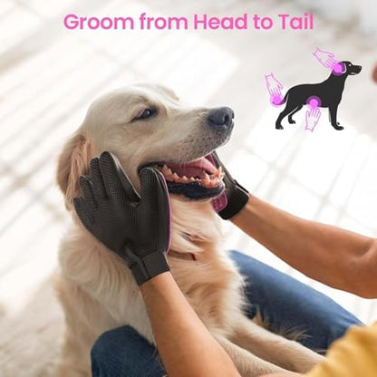 Pet Hair Removal Glove with 255 Silicone Tips for Dogs & Cats, Right Pink