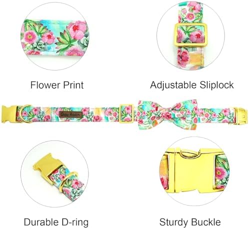 Dog Collar Cute Flowers Print Pet Collar Soft Puppy Collar with Bow Adjustable Metal Buckle Collar Gift for Large Dogs