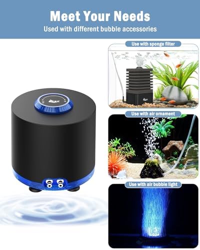 AQQA Aquarium Air Pump, 6W Powerful Dual Outlet Adjustable Oxygen Aerator
