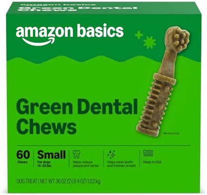 Amazon Basics Dental Dog Treats to Help Clean Teeth & Freshen Breath for Small Dogs, Small, Unflavored, Per Pack: 60 Count, 2.25 pounds (Previously Wag)