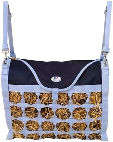 Majestic Ally Animal Health Hay Bag for Horses, 2.5" Holes, Top Load, Travel Feeder, Reduces Waste, 1 Year Warranty, Multiple Colors (Gray-Black)