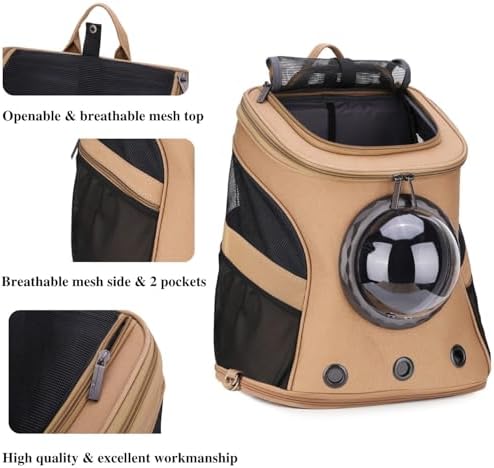 LOLLIMEOW Large Pet Carrier Backpack, Bubble Backpack Carrier for Fat Cats and Puppies,Airline-Approved(Khaki)