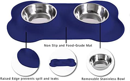 Hubulk Pet Dog Bowls 2 Stainless Steel Dog Bowl with No Spill Non-Skid Silicone Mat + Pet Food Scoop Water and Food Feeder Bowls for Feeding Small Medium Large Dogs Cats Puppies (Large, Navy Blue)