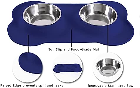 Hubulk Pet Dog Bowls 2 Stainless Steel Dog Bowl with No Spill Non-Skid Silicone Mat + Pet Food Scoop Water and Food Feeder Bowls for Feeding Small Medium Large Dogs Cats Puppies (Medium, Navy Blue)