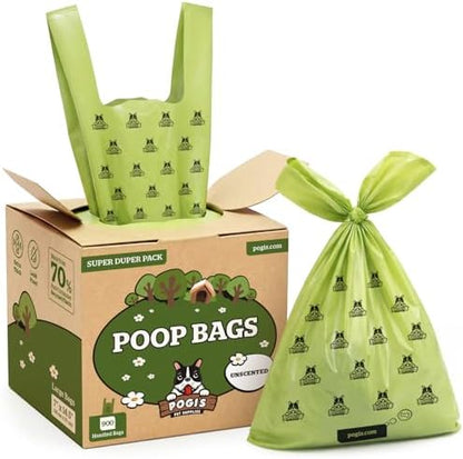 Pogi’s Dog Poop Bags with Handles – Extra-Thick, Leak-Proof, Large, Unscented, 900-Count