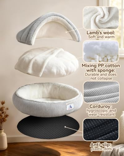 Calming Cozy Dog Cave Cover Bed, Burrow Small Doggy Anti Anxiety