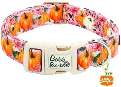 Fall Pink Flower Pumpkin Print Dog Collar for X-Small Dogs