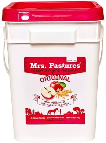 Mrs Pastures Cookies and Treats for Horses - Premium Horse Treats - Made with Apples, Oats, and Rolled Barley - Preservative Free - All Natural Ingredients - No Corn or Soy (15lb Bucket)