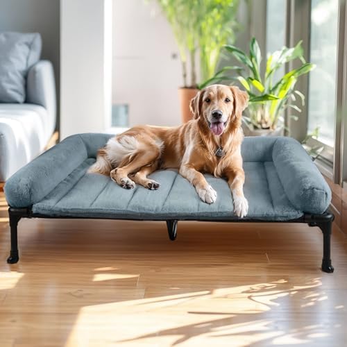 Veehoo Elevated Dog Beds Large Sized Dog with Fluffy Plush Bolster Cushion