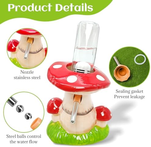 BNOSDM Hamster Water Bottle No Drip Ceramic Hamster Water Bottle for Glass Tank - 80ML Water Dispenser with Mushroom Stand Holder for Syrian Hamsters, Dwarf Hamsters, Mice, Gerbils(red)