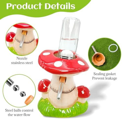 BNOSDM Hamster Water Bottle No Drip Ceramic Hamster Water Bottle for Glass Tank - 80ML Water Dispenser with Mushroom Stand Holder for Syrian Hamsters, Dwarf Hamsters, Mice, Gerbils(red)