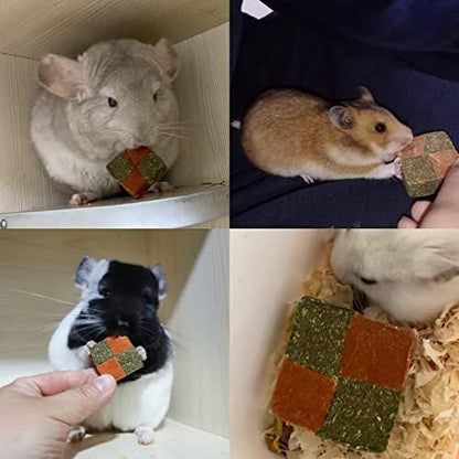 Fhiny 12 PCS Rabbit Carrots Chew Toys, Natural Timothy Hay Biscuit Cubes Rabbit Carrot Molar Treats Small Pet Snacks for Bunny Hamster Chinchilla Guinea Pig or Other Small Animals