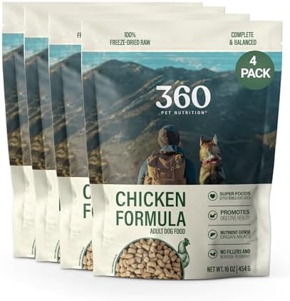 360 Pet Nutrition Freeze-Dried Raw Dog Food – Chicken Recipe with Liver & Organs, High Protein, Omega-3s, Fruits, Veggies & Superfoods, Grain-Free, No Fillers 4 x 16 oz Made in USA