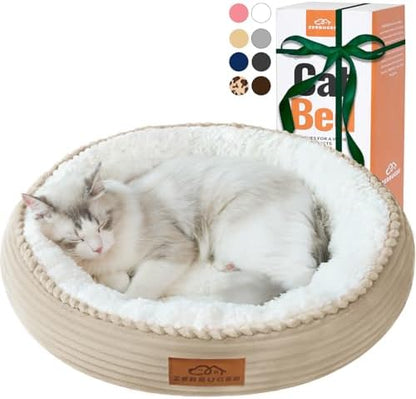 Zerbuger 20in Camel Round Dog Bed Sofa for Dogs Cats, Machine Washable
