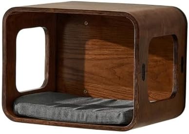 Space-Saving Wall-Mounted Cat Box | Feline Perch Bed, snug, for Small Apartments, Living Room, Cats, Walnut