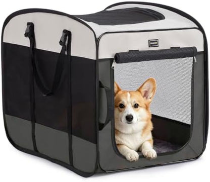 DONORO Dog Kennels and Crates for Medium Dogs, Portable Pop Up Indoor Pet Cage with Sturdy Wire Frame, Collapsible Travel Crate Soft Sided Cat Bag Escape Proof (Gray, 32.0" L x 21.0" W x 26.0" H)