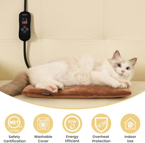 Pet Heating Pad for Cats and Dogs, Heated Cat Bed & Dog Heating Pad with 5 Temperature Levels, Waterproof Heated Pet Mat with Timer, Auto Power-Off and Chew Resistant Cord, 16'' x 13''