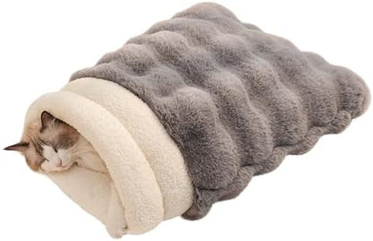 SOMAHE Cat Sleeping Bag for Indoor Cats, Faux Fur Pet Cave Bed & Burrow Nest, Reversible Plush Snuggle Sack, Portable Foldable Mat, Machine Washable, Anti-Static, 21.7"x17.7"Grey