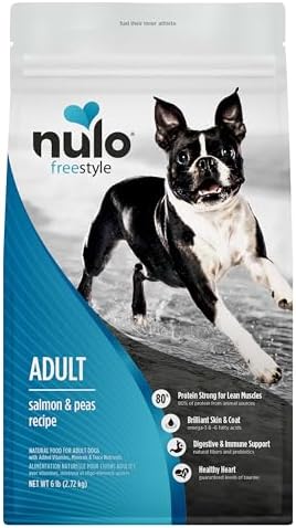 Nulo FreeStyle Adult Dry Dog Food - Salmon & Peas, Premium Grain Free Dog Food with Probiotics for Healthy Gut, Skin and Coat, Natural, High Protein Kibble for Small, Medium and Large Breeds, 6lb Bag
