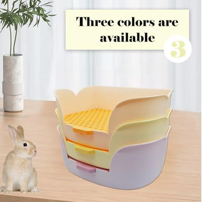 PINVNBY Rabbit Cage Litter Box,Plastic Bunny Litter Pan Detachable Rabbits Corner Potty Training Bedding Boxes with Grate for Guinea Pig Chinchilla Hedgehog Ferret(Yellow)