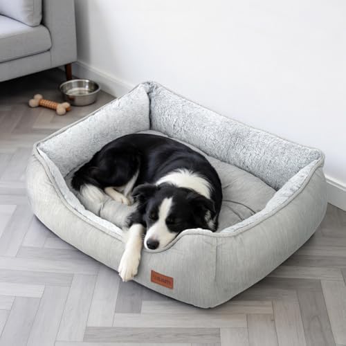Dog Bed for Large Medium Dogs with Cool to Touch Fabric， Soft Calming Cat Beds for Indoor Cats， Reversible Square Pet Bed for Puppy, Machine Washable Non-Slip Bottom L