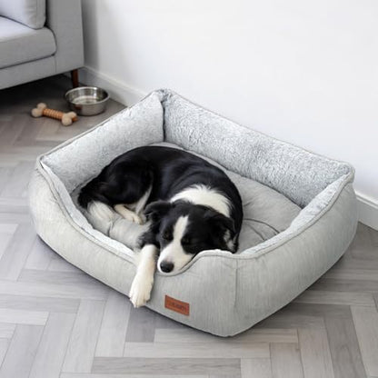 Dog Bed for Large Medium Dogs with Cool to Touch Fabric， Soft Calming Cat Beds for Indoor Cats， Reversible Square Pet Bed for Puppy, Machine Washable Non-Slip Bottom L