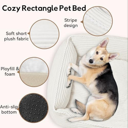 Zerbuger 25in Cream Rectangle Cat Dog Bed Machine Washable Sleeping Sofa