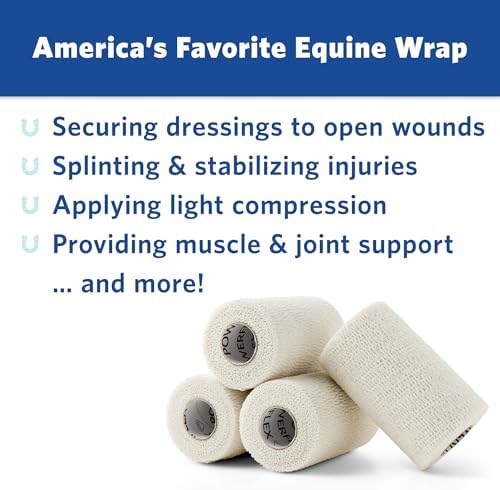OVIK Health PowerFlex Equine – Extra Strong Self-Adhering Bandage Wrap – Wound Care, Compression & Support Bandage for Horses, Cows & Dogs – White, 4 inch, 4 Rolls (Resealable Case)