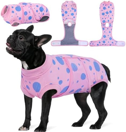 Kuoser Dog Surgery Suit, Soft Dog Spay Recovery Suit Female, Anti Licking Neuter Recovery Suit for Male Dogs, Post-Op Pet Surgical Suit Protective Wear E-Collar & Cone Alternative,Pink Polka Dots S
