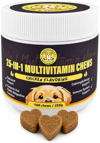 MEADOWS & MUTTS 25-in-1 Multivitamin for Dogs, 100 Soft Chews – Daily Dog Vitamins with Glucosamine, MSM, Omega-3 and Probiotics for Joint, Gut, Skin & Coat and Immune Support