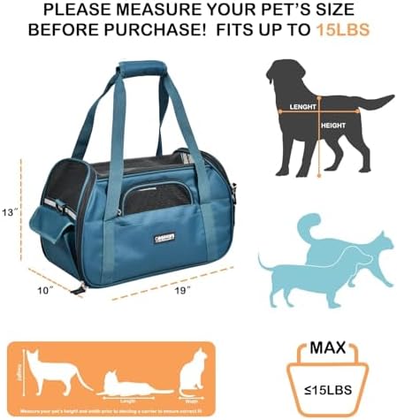 JESPET Soft-Sided Airline-Approved Dog & Cat Carrier Travel Bag