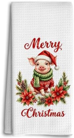 Merry Christmas Pig Kitchen Dish Towels Dishcloth 16x24 Inches