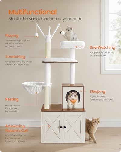 Feandrea Cat Tree with Litter Box Enclosure, 59-Inch, 2-in-1 Condo