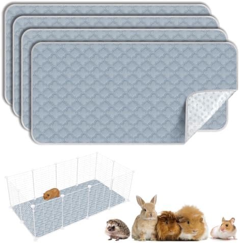 FunFurry Washable Guinea Pig Cage Liner - 4 Pack Reusable Washable Pee Pads，Waterproof Guinea Pig Bedding for Small Animal - Rabbit Bunny Hamster Puppy (Light Grey, 24" X 47" - 4 Pack)