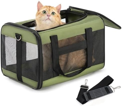 Conlun Cat Carrier Soft-Sided Pets Travel Carriers,Green M