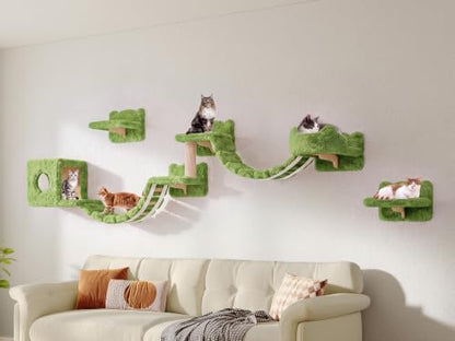 Cat Wall Furniture, 9 in 1 Cat Wall Shelves Set with Bridge, Green