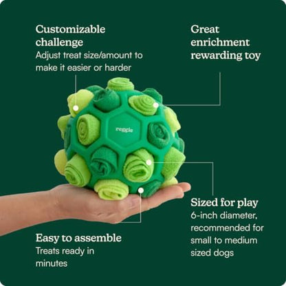 Reggie Snuffle Ball for Dogs | Interactive Treat Dispensing Dog Enrichment Toys | Reduces Boredom, Stress & Hyperactivity | Snuffle Toys for Dogs | Durable & Washable Dog Puzzle Toy I Green