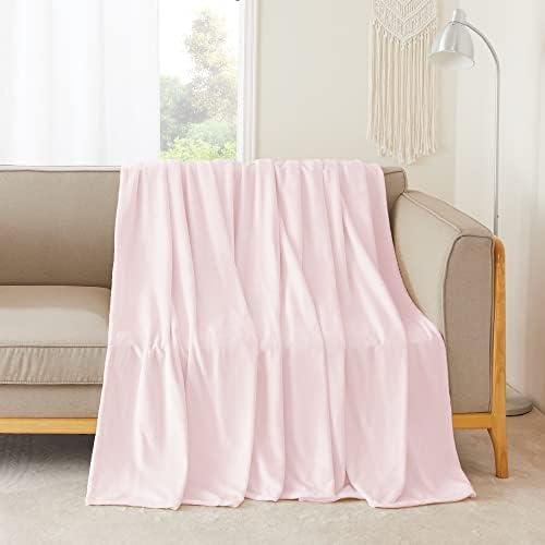 NICETOWN Pink Flannel Fleece Throw Blanket, 60x80 Inches Soft Twin Size Blanket for Couch, Cozy, Warm, Lightweight and Decorative for Gift/Travel/Camping
