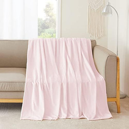 NICETOWN Pink Flannel Fleece Throw Blanket, 60x80 Inches Soft Twin Size Blanket for Couch, Cozy, Warm, Lightweight and Decorative for Gift/Travel/Camping