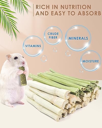 Bissap 80PCS Rabbit Chew Sticks, 40PCS Sweet Bamboo Chew Sticks & 40PCS Papaya Stems Bunny Chews for Rabbit Hamster Chinchilla Guinea Pig Small Animals Natural Molar Treats