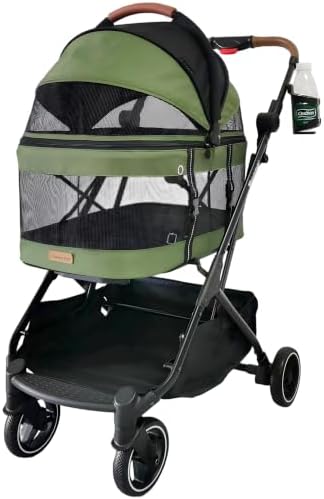 ROODO 2026 Upgraded Version 3-in-1 Dog Cat Stroller with Detachable Carrier Folding Lightweight Portable Travel Pet Gear All-Terrain Puppy Doggie Kitty Bunny Stroller for 35 lbs (Green)