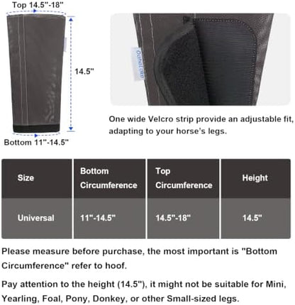 Fly Boots for Horses Set of 4, Equine Loose Fitting Leggings (Dark Grey)